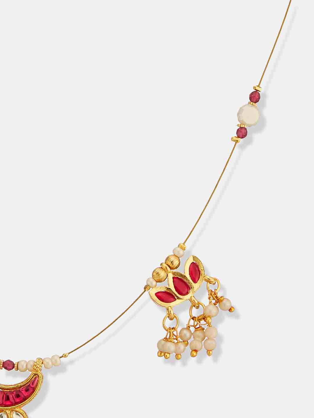 ATIBELLE Gold-Plated Artificial Stone Studded & Pearls Beaded Chain