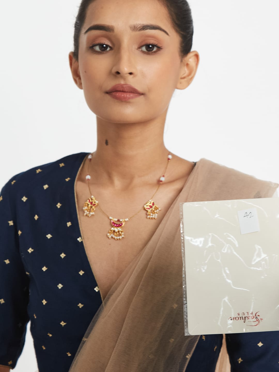ATIBELLE Gold-Plated Artificial Stone Studded & Pearls Beaded Chain
