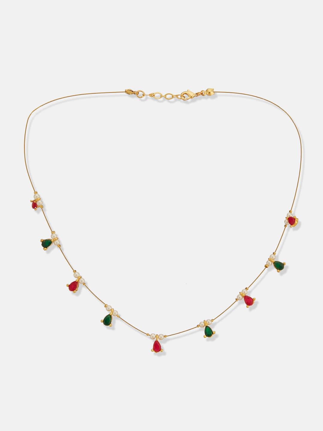 ATIBELLE Gold-Plated Artificial Stones Studded & Pearls Beaded Necklace