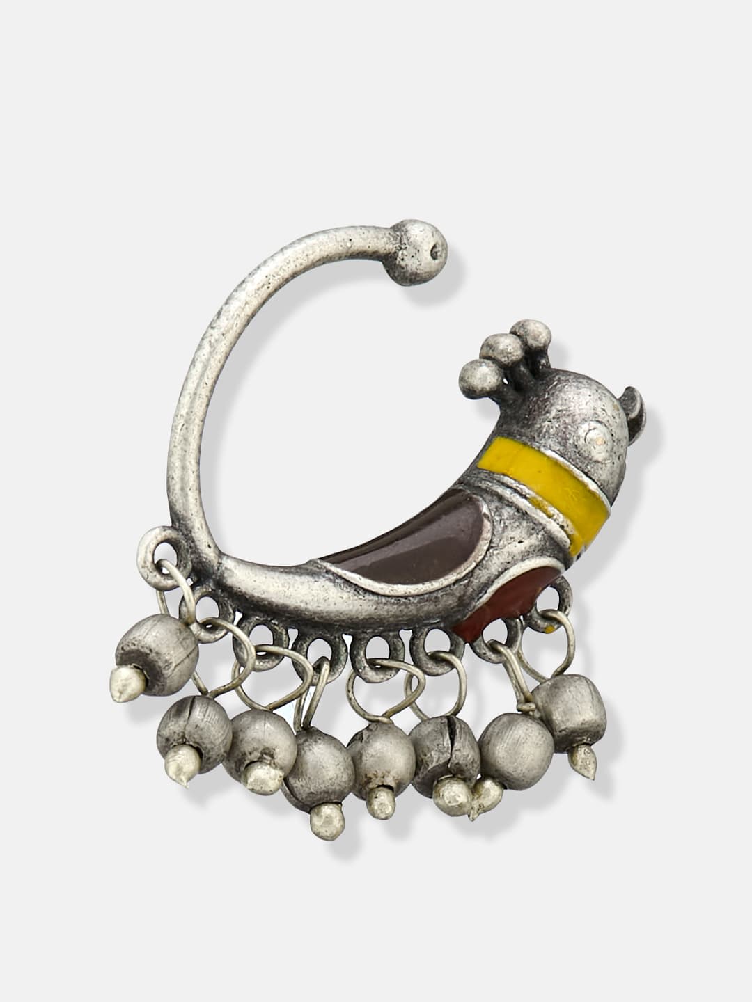 ATIBELLE Gold-Plated Stone Studded & Beaded Chained Nosepin