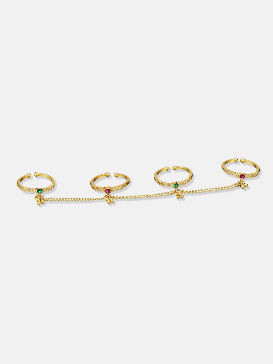 ATIBELLE Gold Plated Cubic Zirconia Studded Chain Link Ring