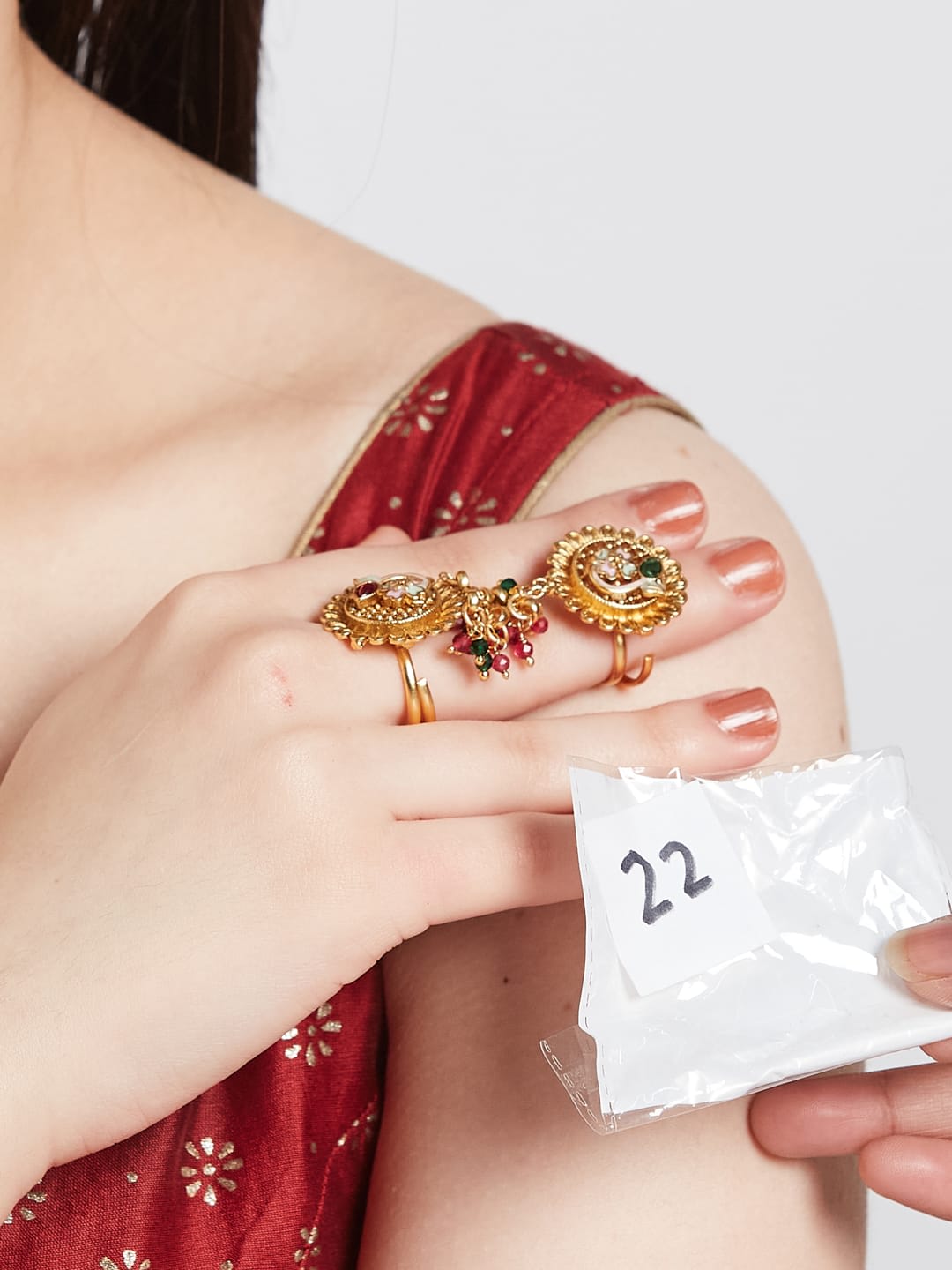 ATIBELLE Gold Plated Artificial Stones Studded And Beaded Finger Rings
