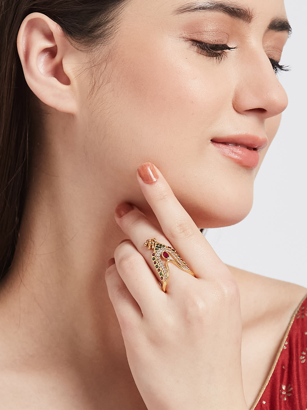ATIBELLE Gold-Plated Cubic Zirconia Stone Studded Finger Ring