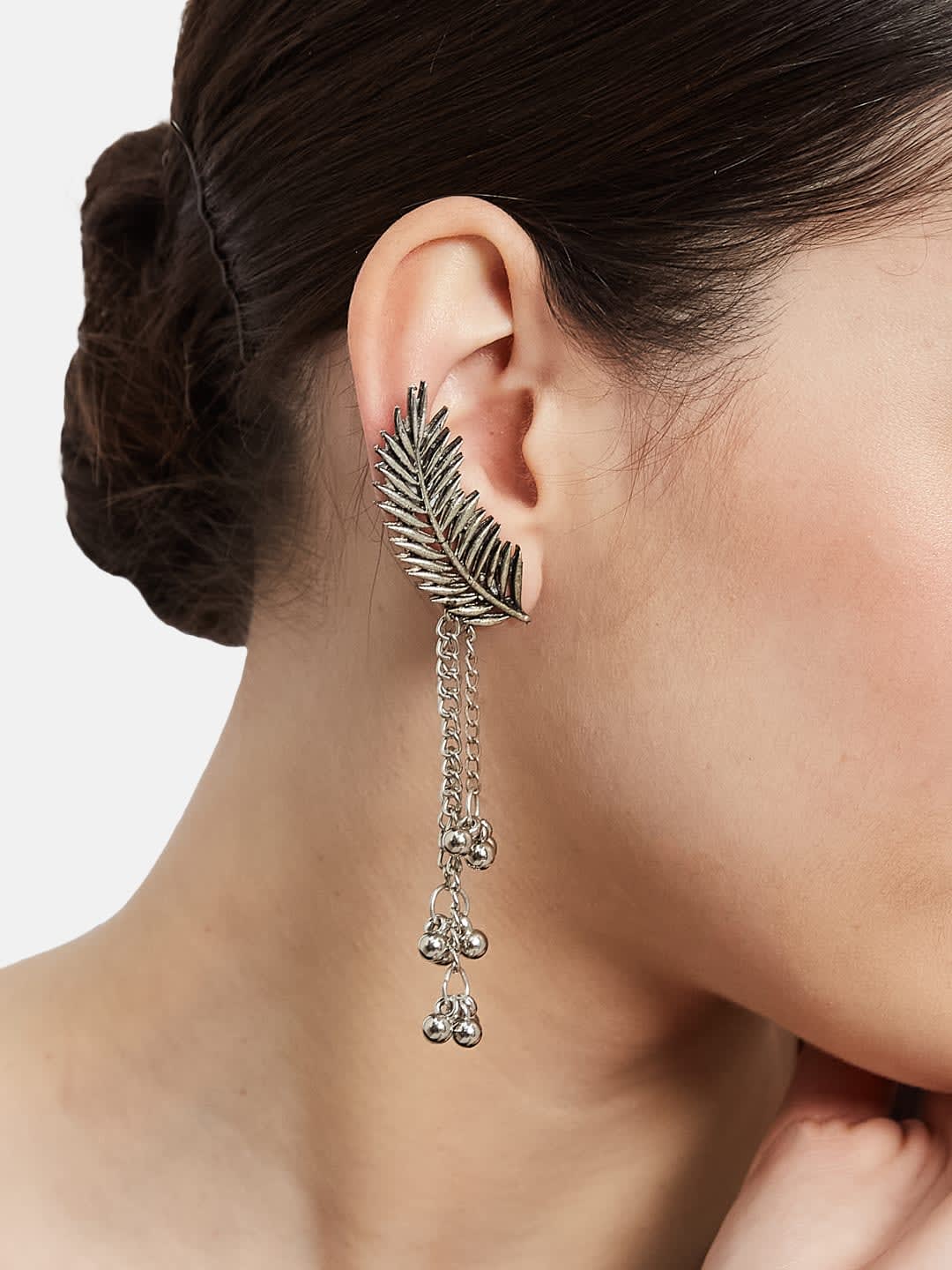 ATIBELLE Silver-Plated Leaf Shaped Drop Earrings