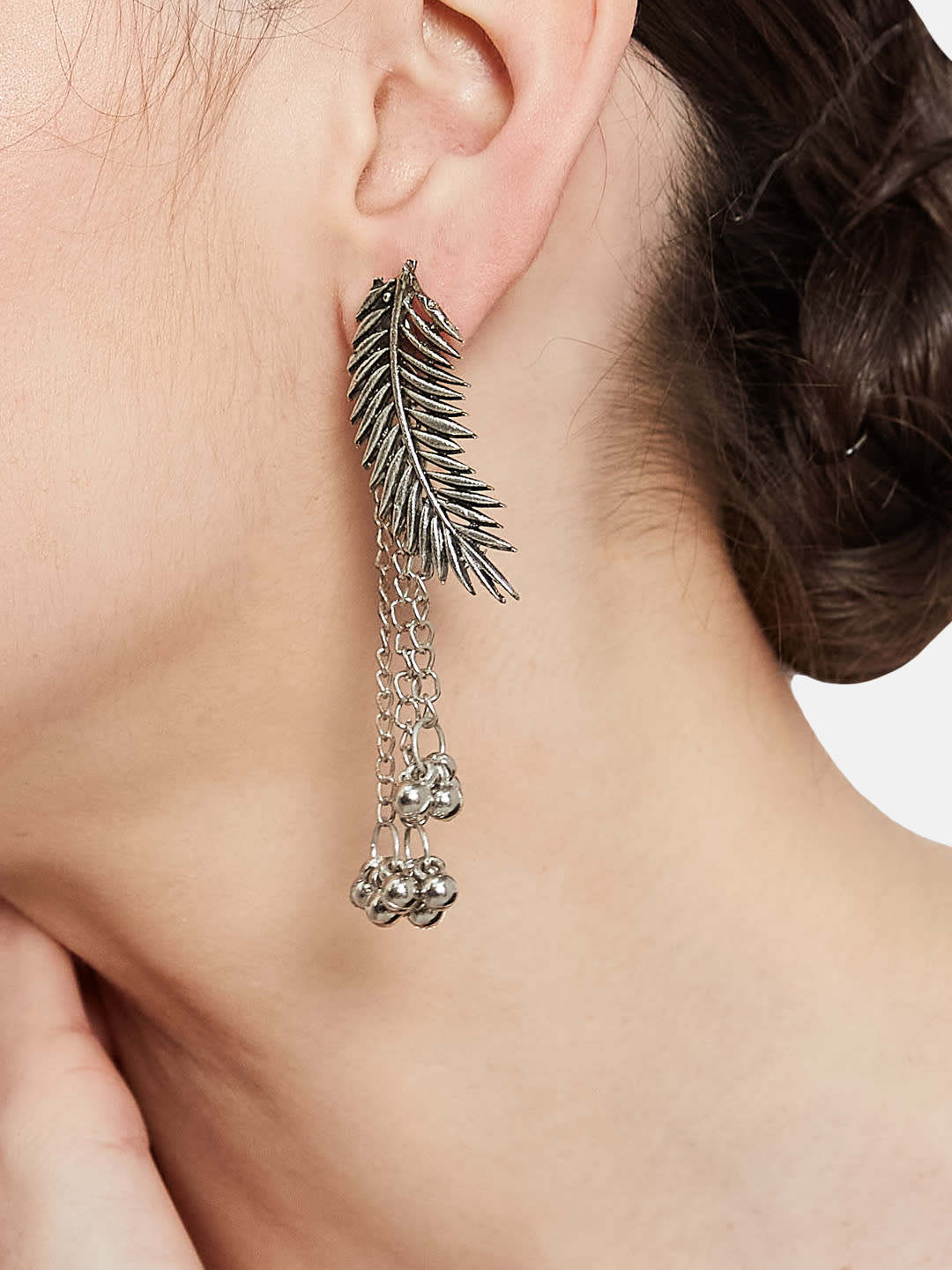 ATIBELLE Silver-Plated Leaf Shaped Drop Earrings