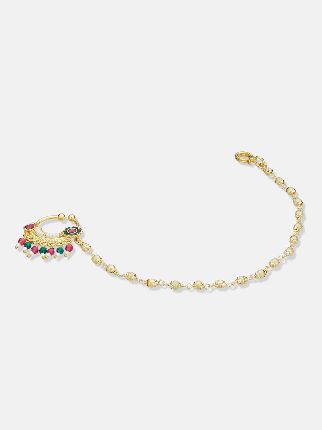 ATIBELLE Gold-Plated Artificial Stones and Beads Ring Nosepin