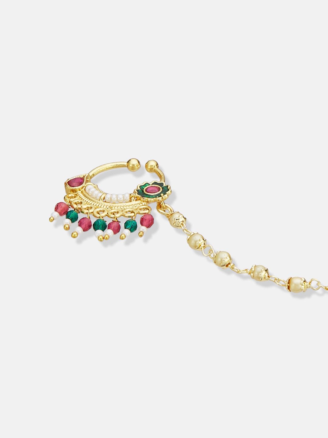 ATIBELLE Gold-Plated Artificial Stones and Beads Ring Nosepin