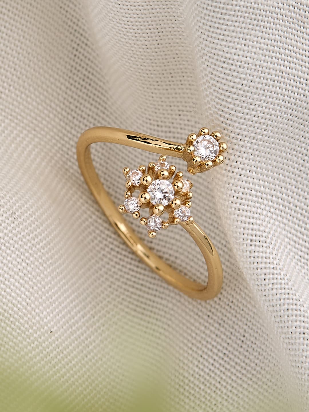 ATIBELLE Gold Plated Cubic Zirconia Stone Studded Leaf-Shaped Dazzling Ring