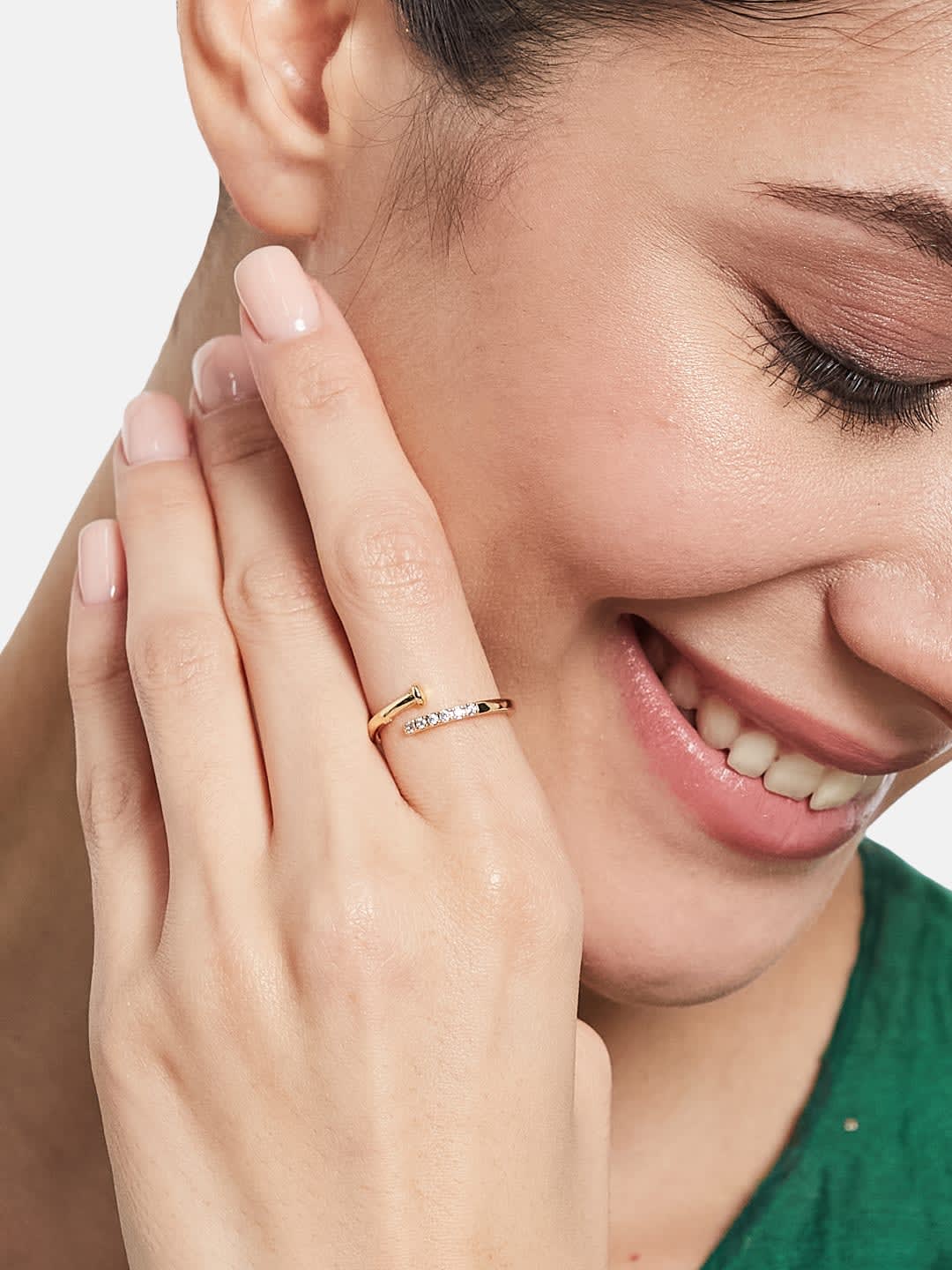 ATIBELLE Gold Plated Cubic Zirconia Stone Studded Leaf-shaped Dazzling Ring