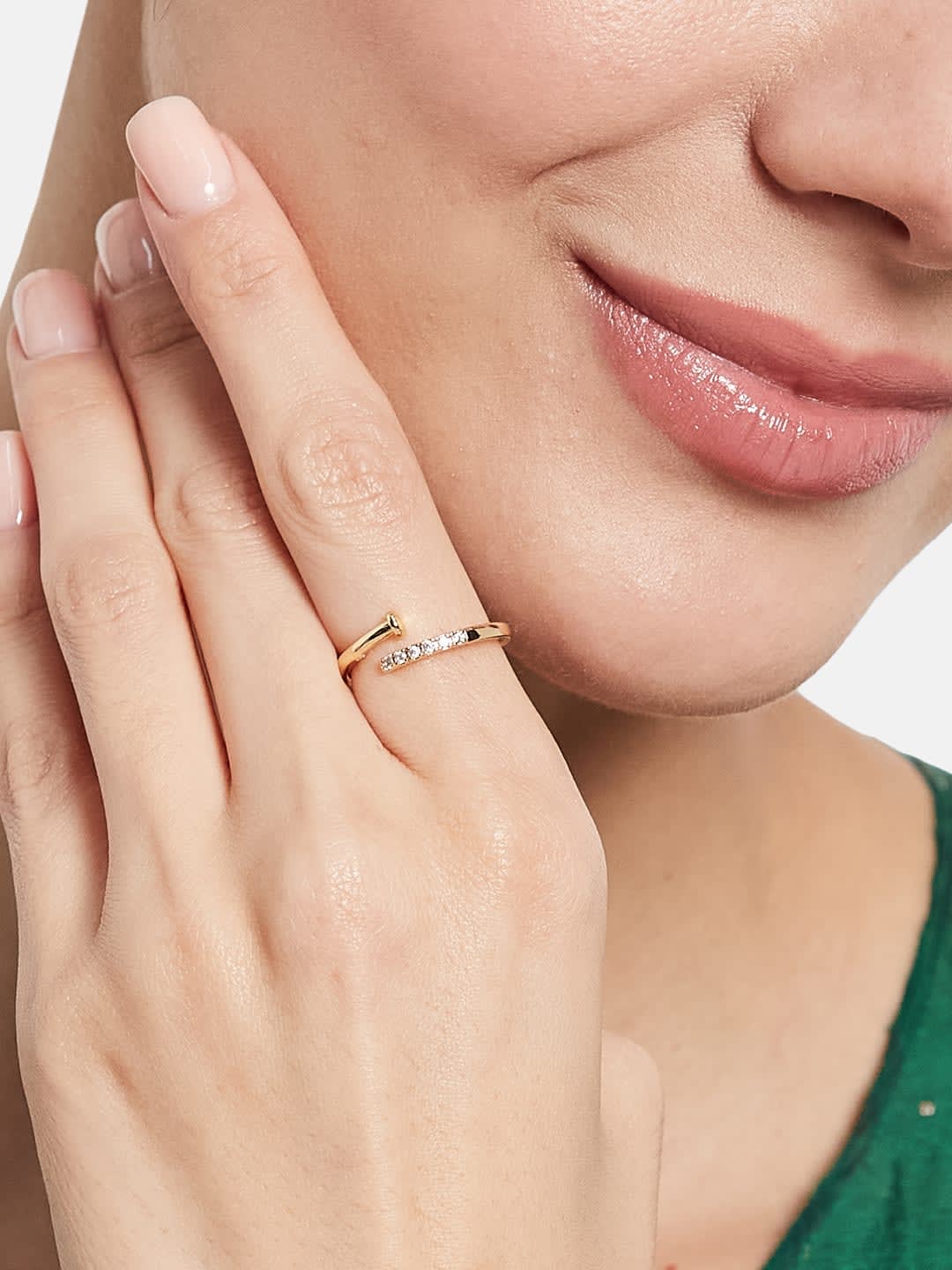 ATIBELLE Gold Plated Cubic Zirconia Stone Studded Leaf-shaped Dazzling Ring