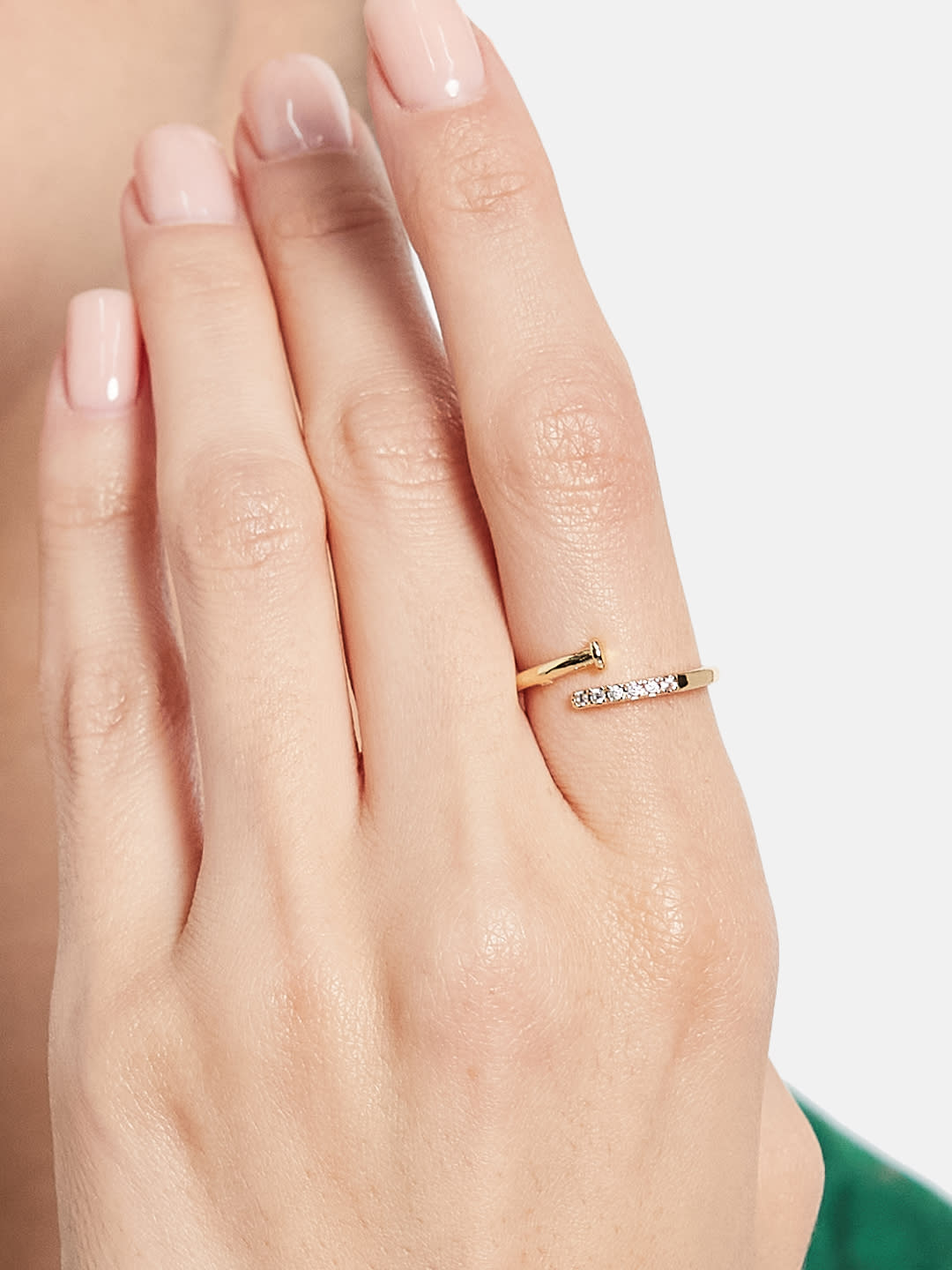 ATIBELLE Gold Plated Cubic Zirconia Stone Studded Leaf-shaped Dazzling Ring