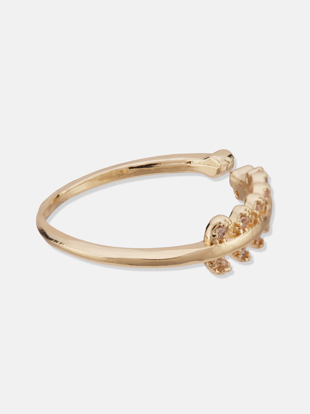 ATIBELLE Gold Plated Cubic Zirconia Studded Leaf-Shaped Dazzling Ring