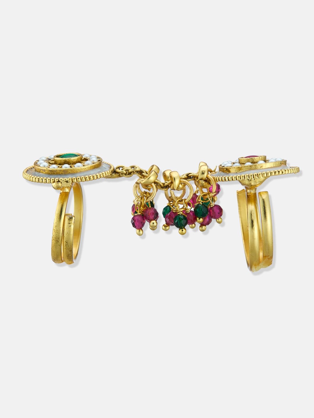 ATIBELLE Gold Plated Stone Studded And Beaded Fusion Finger Ring
