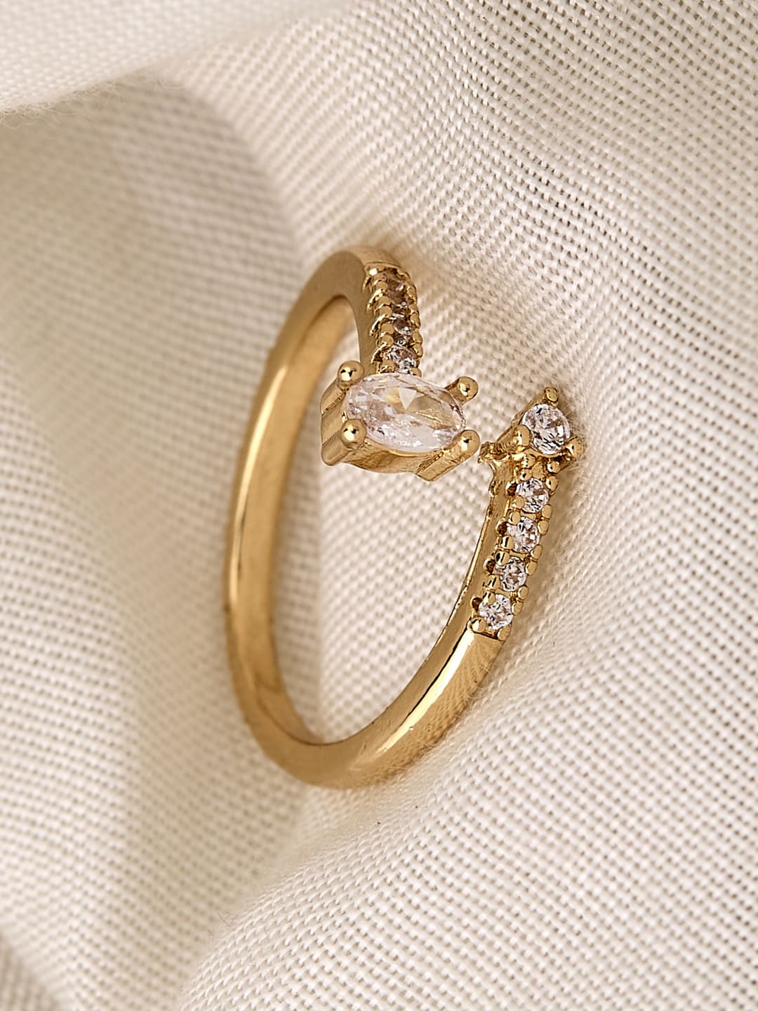 ATIBELLE Gold Plated Cubic Zirconia Stone Studded Oval-Shaped Dazzling Finger Ring
