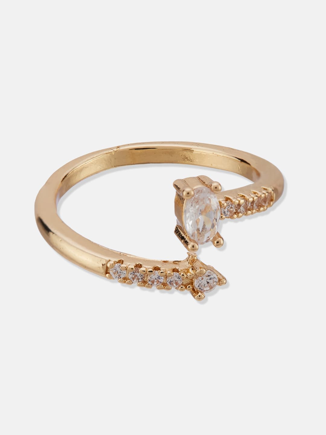 ATIBELLE Gold Plated Cubic Zirconia Stone Studded Oval-Shaped Dazzling Finger Ring