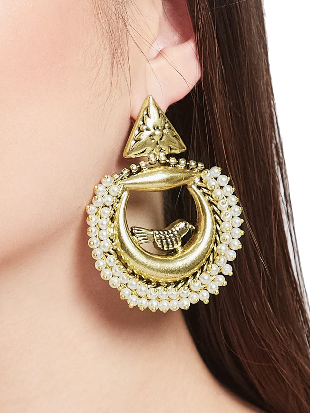 ATIBELLE German Silver Gold-Plated Artificial Stones Studded & Beaded Chandbalis
