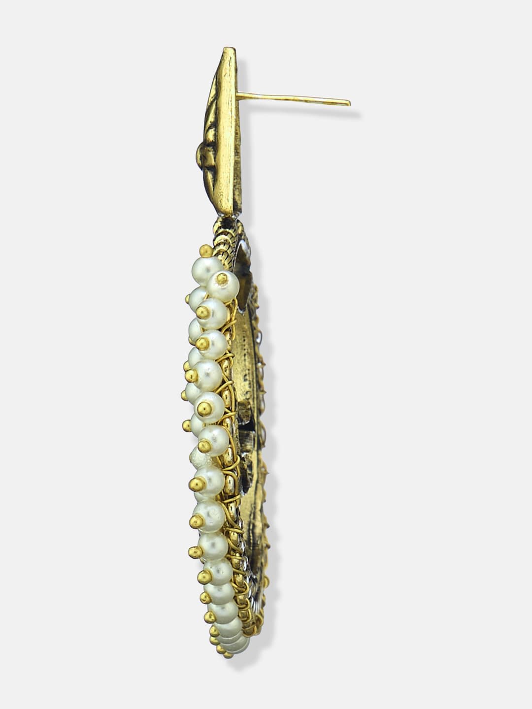ATIBELLE German Silver Gold-Plated Artificial Stones Studded & Beaded Chandbalis