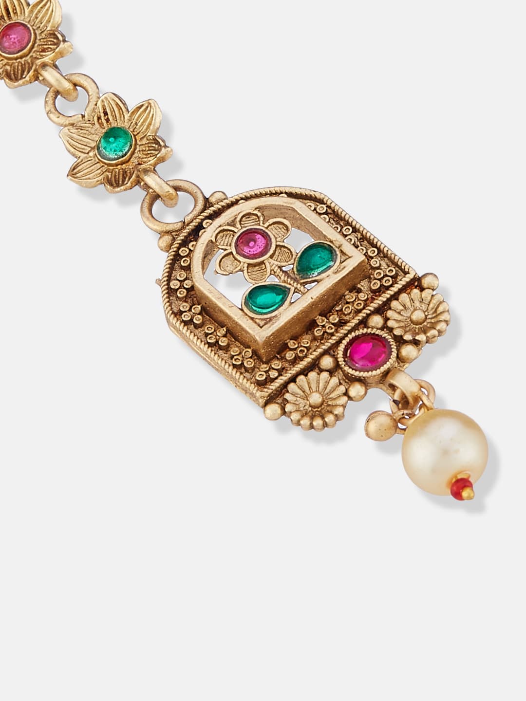 ATIBELLE Gold-Plated Artificial Stones and Beads Studded Maang Tikka Head Jewellery