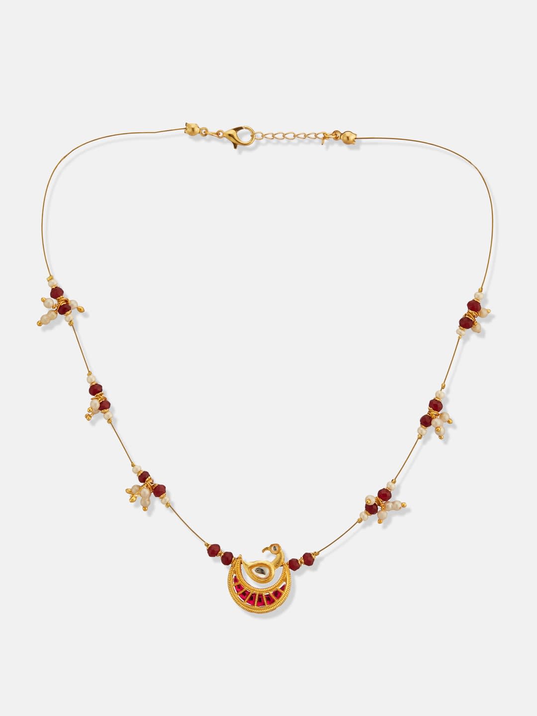 ATIBELLE Gold-Plated Artificial Stone Studded & Pearls Beaded Necklace