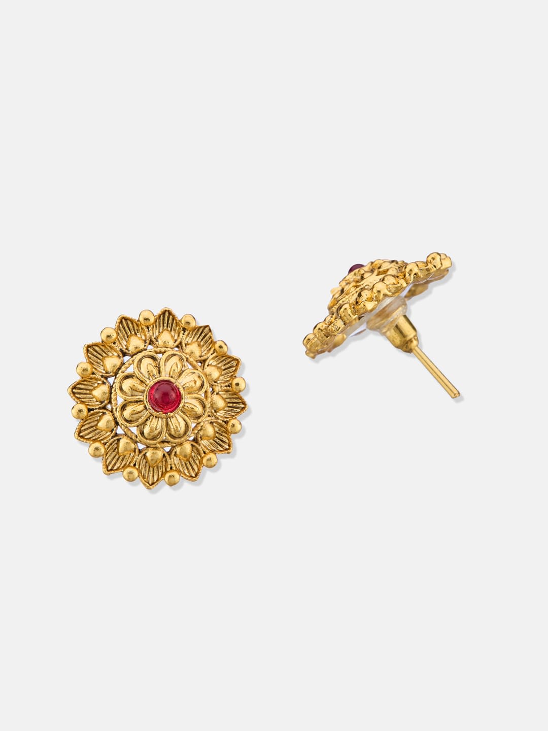ATIBELLE Gold-Plated Artificial Stones Studded Floral Shaped Studs