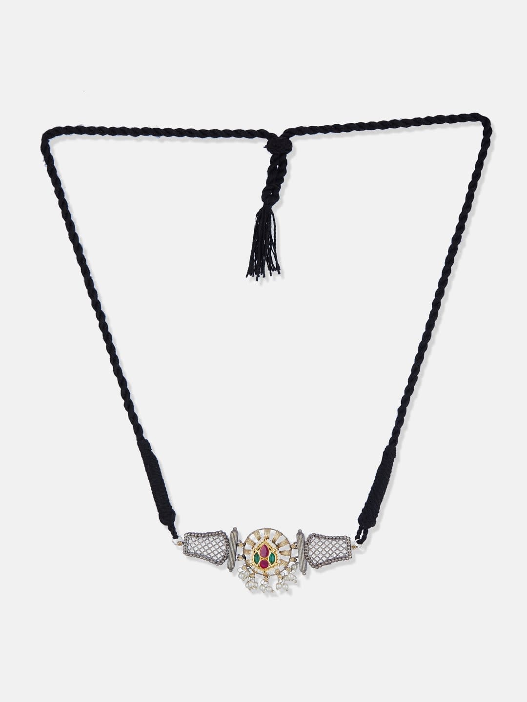 ATIBELLE Sliver Plated Stones Studded & Beaded Jewellery Set