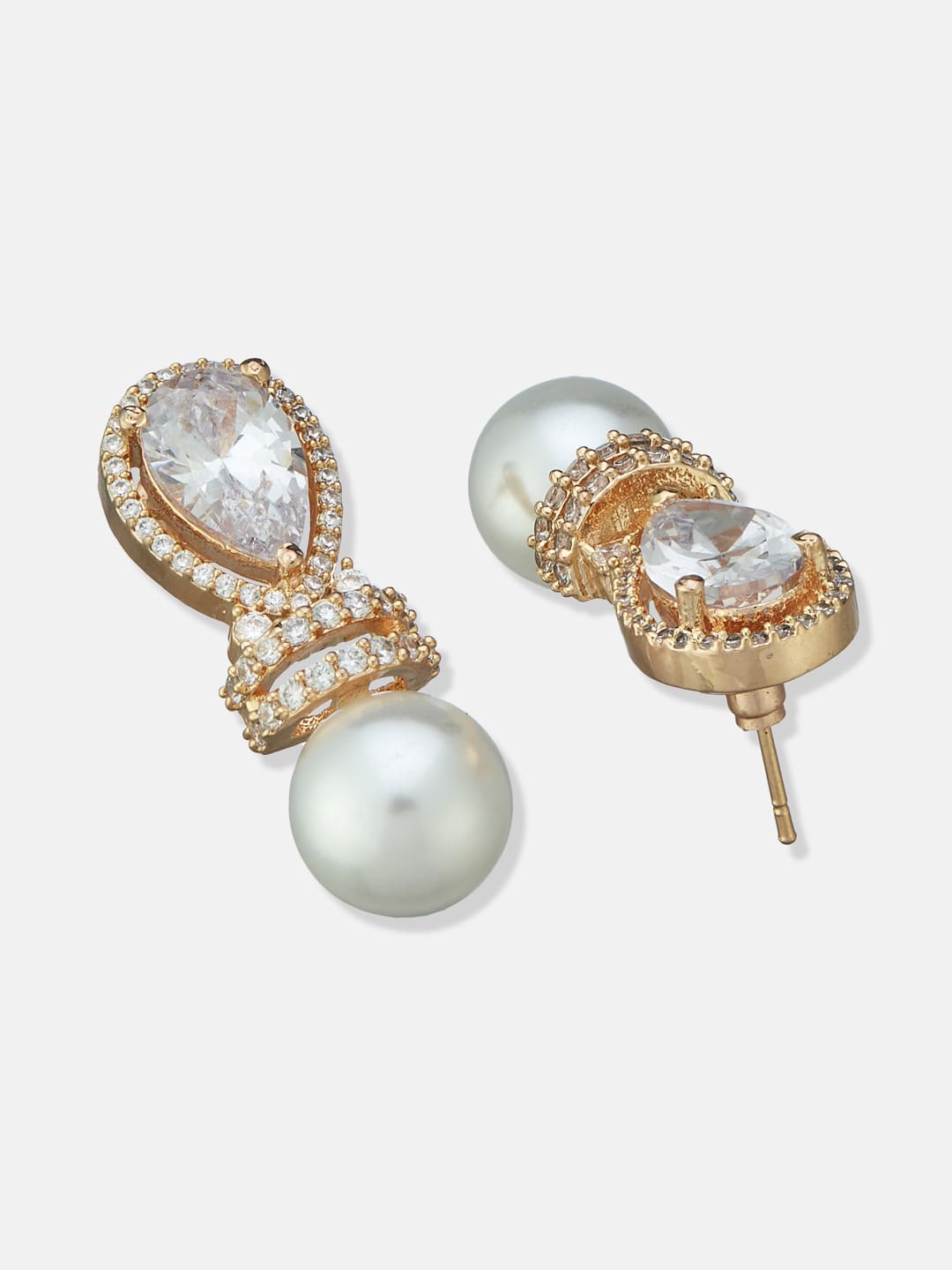 ATIBELLE Rose Gold Plated Cubic Zirconia Stones Studded & Beaded Drop Earrings