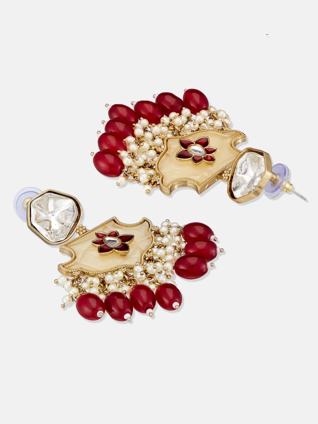 ATIBELLE Gold-Plated Kundan Stone & Beaded Studded Contemporary Drop Earrings