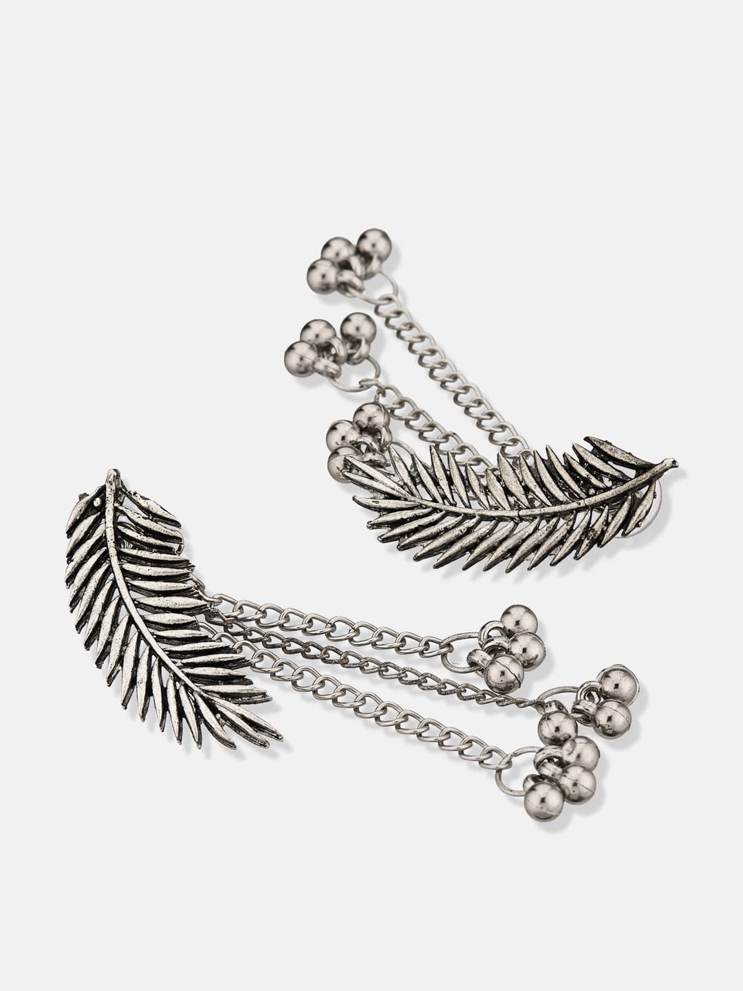 ATIBELLE Silver-Plated Leaf Shaped Drop Earrings
