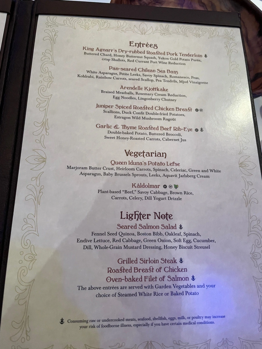 Disney Wish Arendelle Frozen Dining Menu.webp