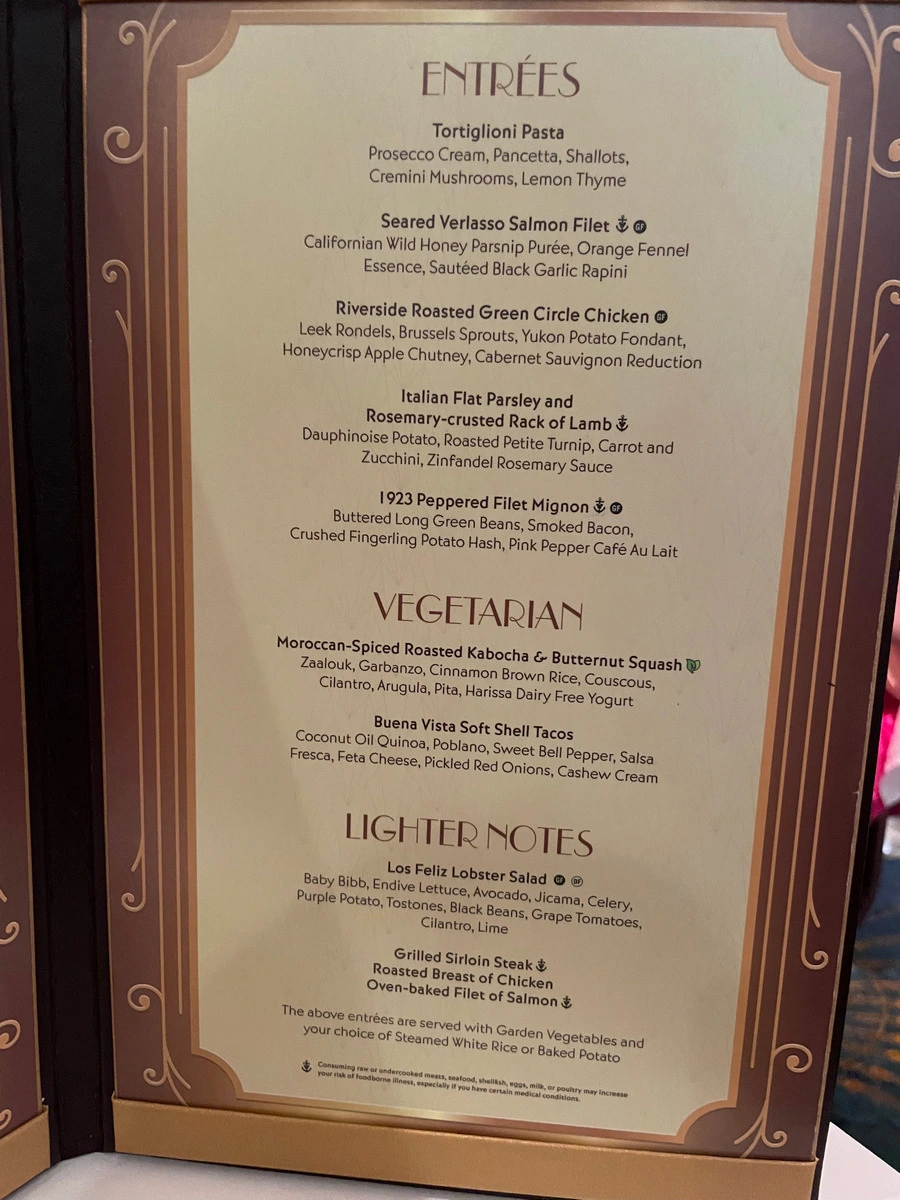 Disney Wish 1923 menu entrees.webp