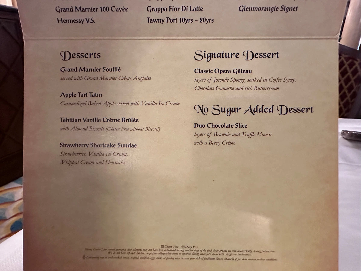 Disney Dream Royal Palace menu desserts.webp