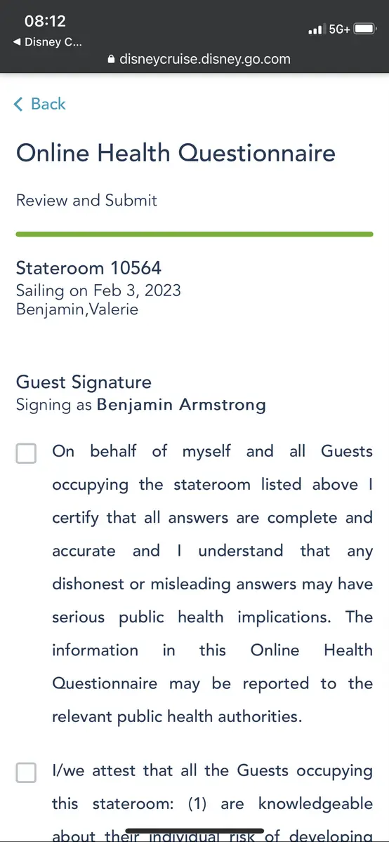 Disney Cruise Line online health questionnaire.webp