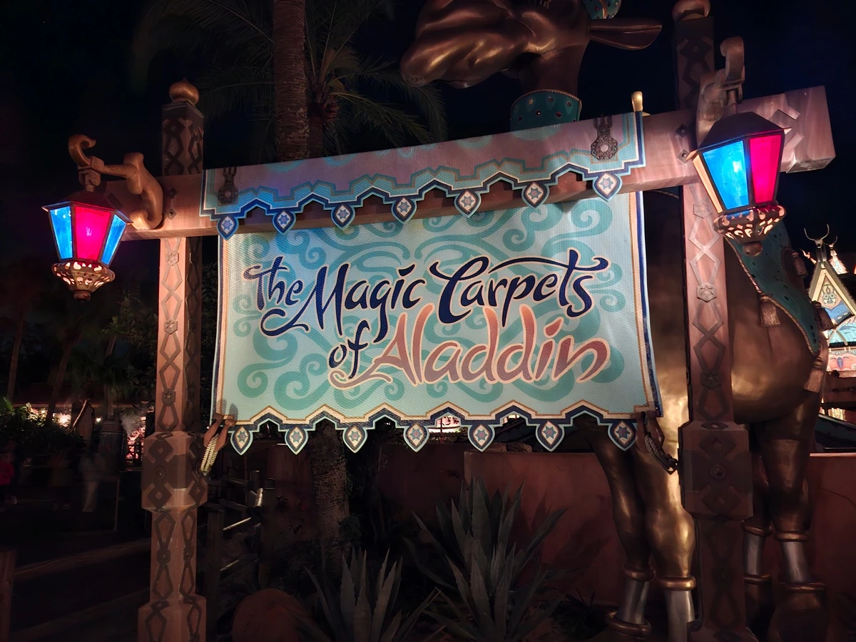 The Magic Carpets of Aladdin ride sign.webp