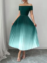 Cross-Border European And American Fashion Women's Elegant Off-The-Shoulder Pleated Gradient Color Slim-Fit Dress - Image 4