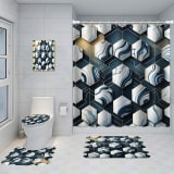 Bathroom Five-piece Set, Shower Curtain, Three-piece Mat Set, Aluminum Alloy Decorative Painting - Image 1