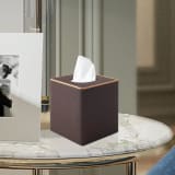 Linen Square Tissue Box Cover, Coffee Cube Tissue Holder With Rosegold Leather Decor And Magnetic Bottom For Home, Office And Car - Image 5