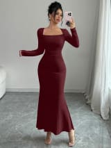 European And American Ladies Fashion Elegant Tight Elastic Sexy Long-Sleeved Fishtail Dress Long Dress - Image 5