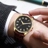 Quartz Mens Business-style Alloy Luminous Luxury Wristwatch With A Leather-band Feel - Image 4