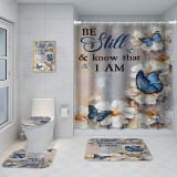 Bathroom Five-piece Set, Shower Curtain, Three-piece Mat Set, Aluminum Alloy Decorative Painting - Image 4