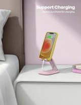 Pink Phone Holder For Desk, Rose Gold Desktop Stand For Cell Phones, Office Accessories And Home Workspace - Image 3
