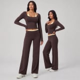 Nude-Color Textured Activewear Set Womens Yoga And Fitness Two-Piece Outfit - Image 1