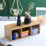 Bamboo Desk Organizer With 3 Compartments, Wooden Pen And Pencil Holder For Remote Controls, Makeup Brushes, Silverware And Office Supplies - Image 2