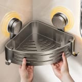 Triangular Space-Saving Suction Cup Bathroom Storage Shelf No Drilling Required Multifunctional Storage Organizer with Hooks - Image 1