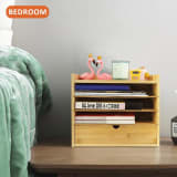 5 Tier Bamboo Desk Organizer With Drawer, Tabletop File And Document Holder With Shelves For Home, Office And School, Natural - Image 4