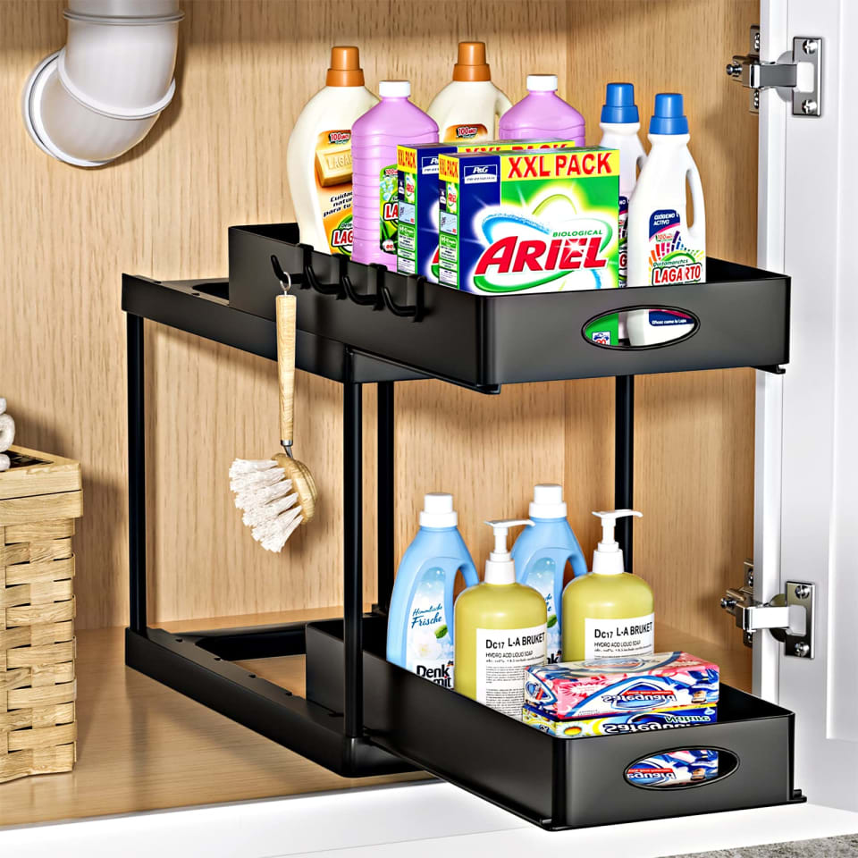 Dual Sliding Cabinet Under Sink Organizer Black