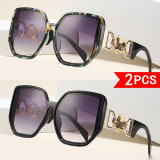 2 Pairs Of Ladies' Large-framed Square Sunglasses. Retro Geometric Frame. Metal Decorative Frame Legs. UV400 Protection. Multiple Color Combinations Available. Beach Travel Fashionable Sunglasses. - Image 1