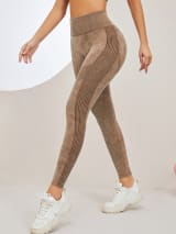 Women Seamless Washed Yoga Leggings High Waist Tummy Control Butt Lifting Ribbed Workout Gym Athletic Pants - Image 1