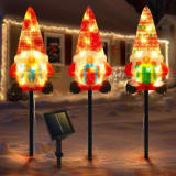 Set Of 3 Solar Christmas Decorations, 8 Modes Solar Pathway Stakes Lights, Outdoor Christmas Gnome Lights Decor For Garden - Image 1