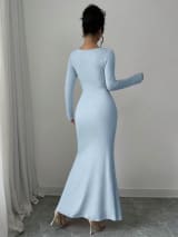 European And American Ladies Fashion Elegant Tight Elastic Sexy Long-Sleeved Fishtail Dress Long Dress - Image 2