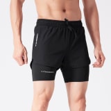 Men's Drawstring Sports Shorts Double Layer Quick Dry High Elasticity Activewear Pants - Image 5